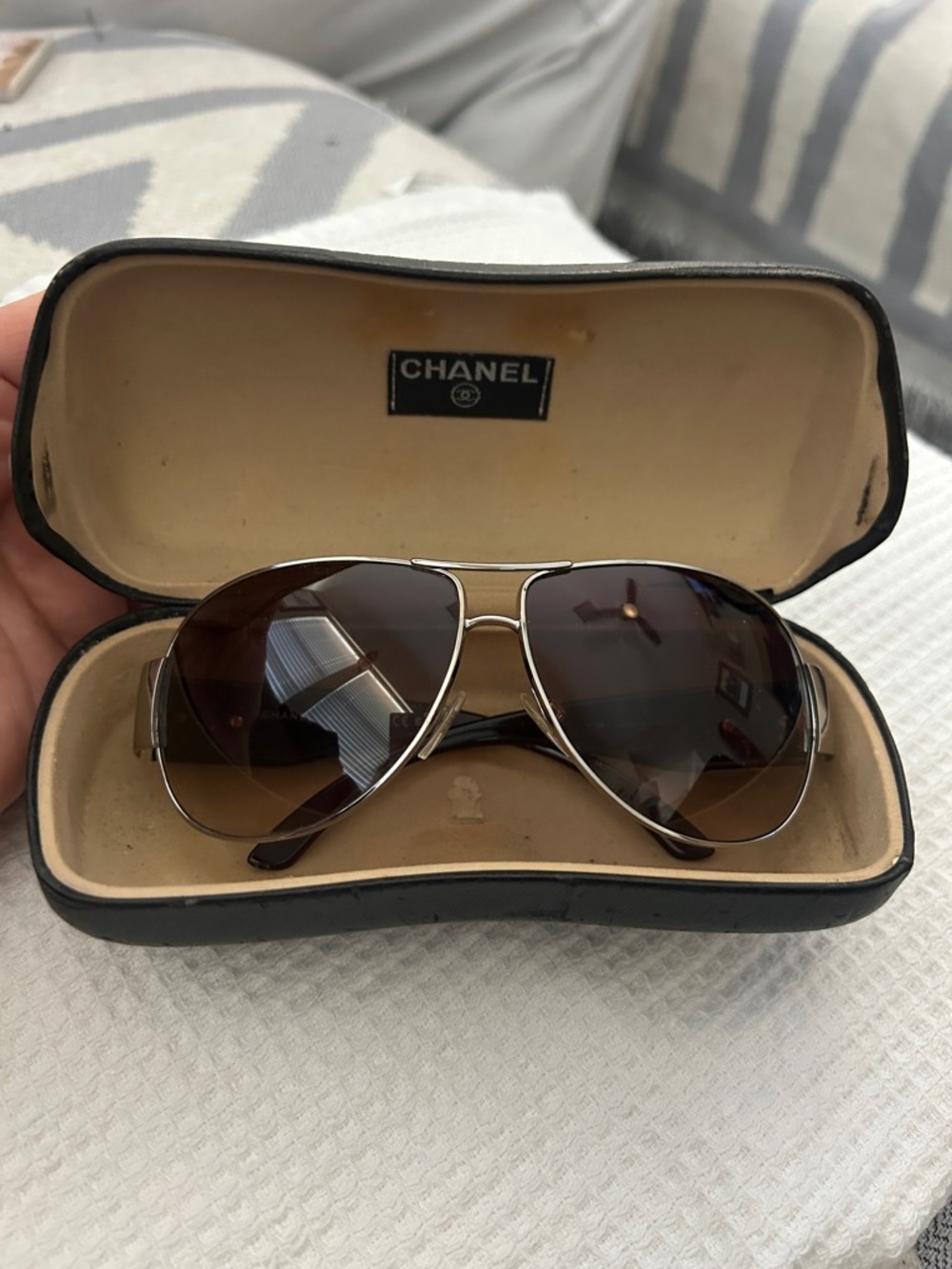 Chanel Sunglasses CC Logo Wrap Rectangular Brown Gradient Lens Metal Frame